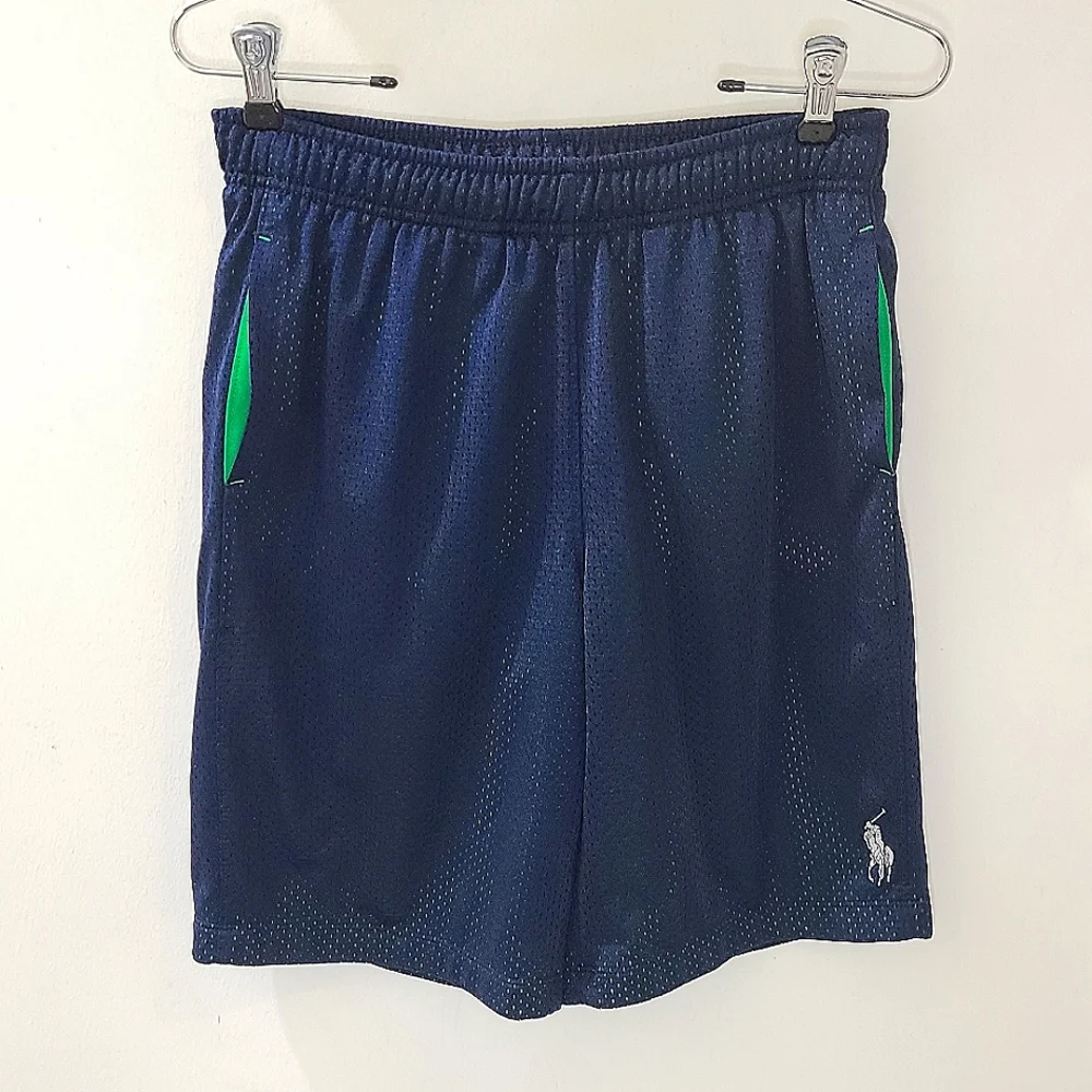 Polo Ralph Lauren Mesh Athletic Shorts Boy's Navy Blue & Neon Green Sz L